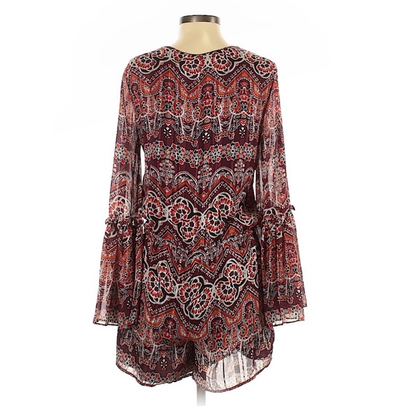 Chelsea & Violet Lurex V-Neck Romper with Beautiful Bell Sleeves in Burgundy - Picture 4 of 6